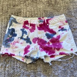 Hand dyed cut-off jean shorts - 28/6 - Fuchsia & Navy